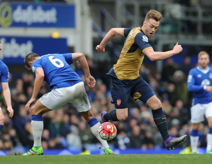 Framed Print : Clash at Goodison Park: A Battle Between Calum Chambers and Phil Jagielka