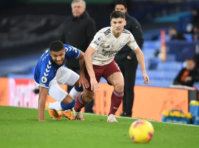Framed Print : Clash at Goodison Park: Kieran Tierney vs Mason Holgate in the Premier League Battle between Everton and Arsenal Framed Print : Clash at Goodison Park: Kieran Tierney vs Mason Holgate in the Premier League Battle between Everton and Arsenal