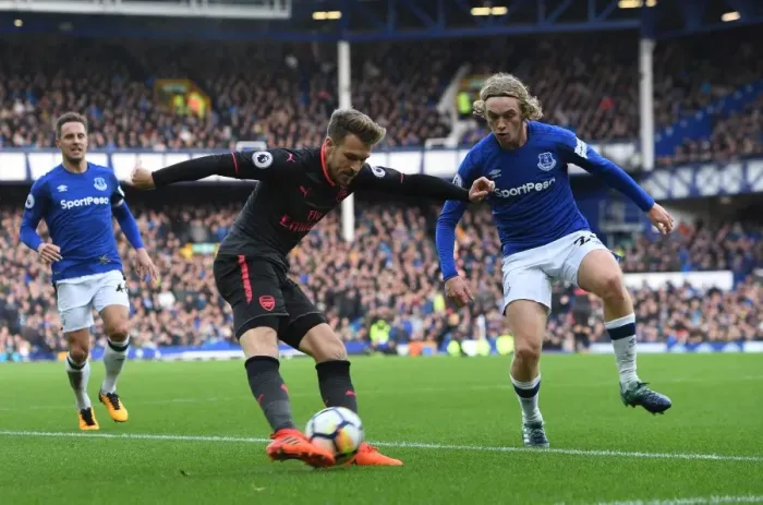 Framed Print : Clash at Goodison Park: Ramsey vs. Davies in Premier League Showdown Framed Print : Clash at Goodison Park: Ramsey vs. Davies in Premier League Showdown