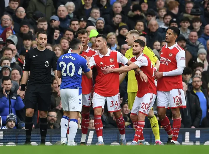 Framed Print : Clash at Goodison Park: Xhaka vs Maupay in Everton vs Arsenal Premier League Encounter Framed Print : Clash at Goodison Park: Xhaka vs Maupay in Everton vs Arsenal Premier League Encounter