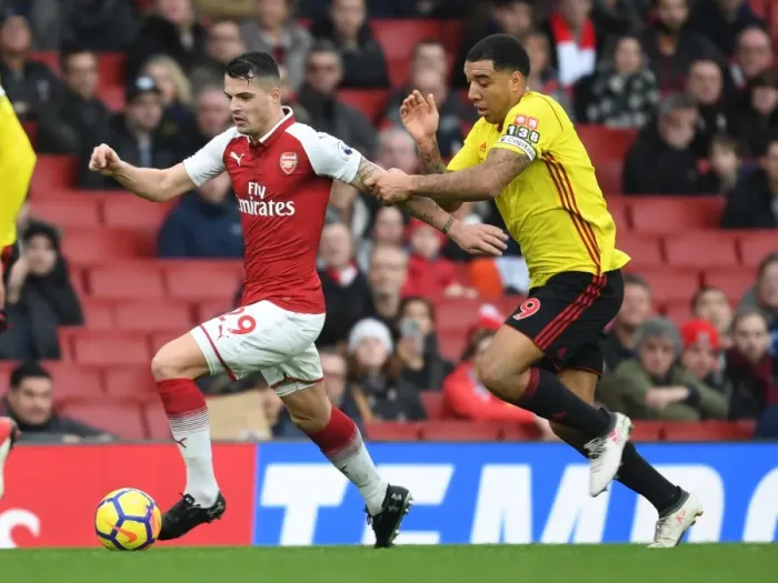 Framed Print : Clash of Leaders: Xhaka vs. Deeney - Arsenal vs. Watford, Premier League