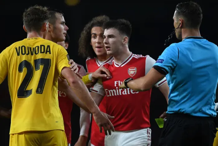 Framed Print : Clash of the Left Flanks: Tierney vs Vojvoda, Arsenal vs Standard Liege, Europa League 2019-20