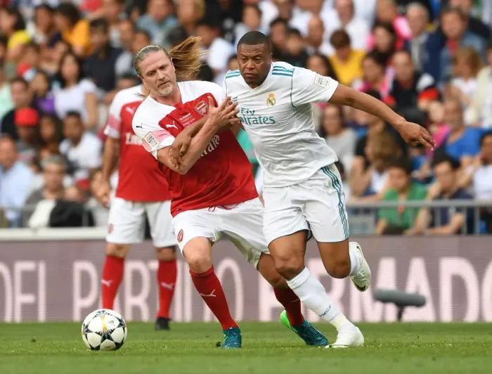 Framed Print : Clash of Legends: Emmanuel Petit vs. Julio Baptista - Real Madrid vs. Arsenal