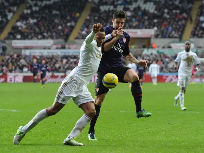 Framed Print : Clash at the Liberty: Olivier Giroud vs. Kyle Bartley - FA Cup 3rd Round Showdown