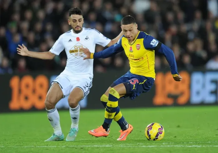 Framed Print : Clash at Liberty: Oxlade-Chamberlain vs Taylor - Swansea vs Arsenal, Premier League 2014-15 Framed Print : Clash at Liberty: Oxlade-Chamberlain vs Taylor - Swansea vs Arsenal, Premier League 2014-15