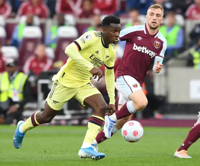Framed Print : Clash of London Rivals: Nketiah vs Bowen in Premier League Showdown (West Ham United vs Arsenal, 2021-22) Framed Print : Clash of London Rivals: Nketiah vs Bowen in Premier League Showdown (West Ham United vs Arsenal, 2021-22)