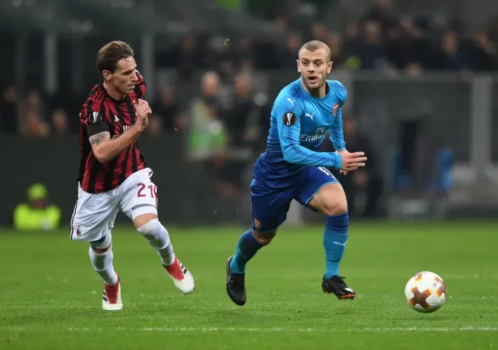Framed Print : Clash of Midfield Maestros: Jack Wilshere vs. Lucas Biglia - AC Milan vs. Arsenal, UEFA Europa League 2018 Framed Print : Clash of Midfield Maestros: Jack Wilshere vs. Lucas Biglia - AC Milan vs. Arsenal, UEFA Europa League 2018