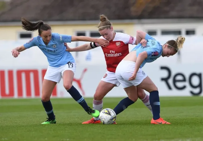 Framed Print : Clash of Midfield Maestros: Kim Little vs. Caroline Weir & Keira Walsh (Arsenal Women vs. Manchester City Women) Framed Print : Clash of Midfield Maestros: Kim Little vs. Caroline Weir & Keira Walsh (Arsenal Women vs. Manchester City Women)