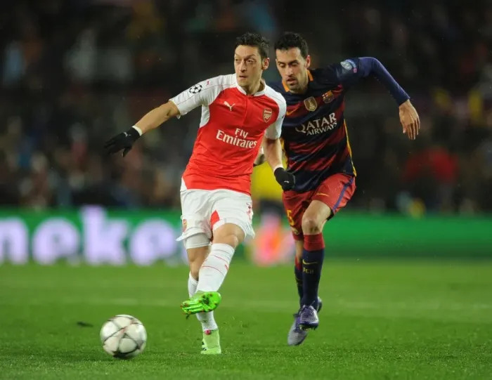 Framed Print : Clash of the Midfield Maestros: Mesut Ozil vs Sergio Busquets, Arsenal vs FC Barcelona, UEFA Champions League 2015-16 Framed Print : Clash of the Midfield Maestros: Mesut Ozil vs Sergio Busquets, Arsenal vs FC Barcelona, UEFA Champions League 2015-16