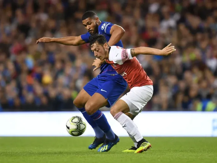 Framed Print : Clash of Midfield Maestros: Ozil vs. Loftus-Cheek in Arsenal vs. Chelsea Pre-Season Showdown (Dublin, 2018) Framed Print : Clash of Midfield Maestros: Ozil vs. Loftus-Cheek in Arsenal vs. Chelsea Pre-Season Showdown (Dublin, 2018)