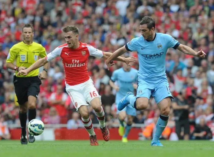 Framed Print : Clash of Midfield Maestros: Ramsey vs Lampard - Arsenal vs Manchester City, Premier League 2014-15