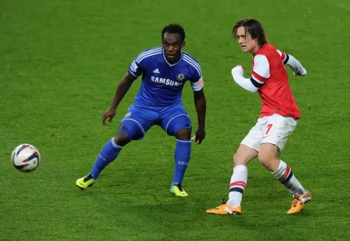 Framed Print : Clash of Midfield Maestros: Rosicky vs Essien (Arsenal v Chelsea, Capital One Cup 2013-14) Framed Print : Clash of Midfield Maestros: Rosicky vs Essien (Arsenal v Chelsea, Capital One Cup 2013-14)