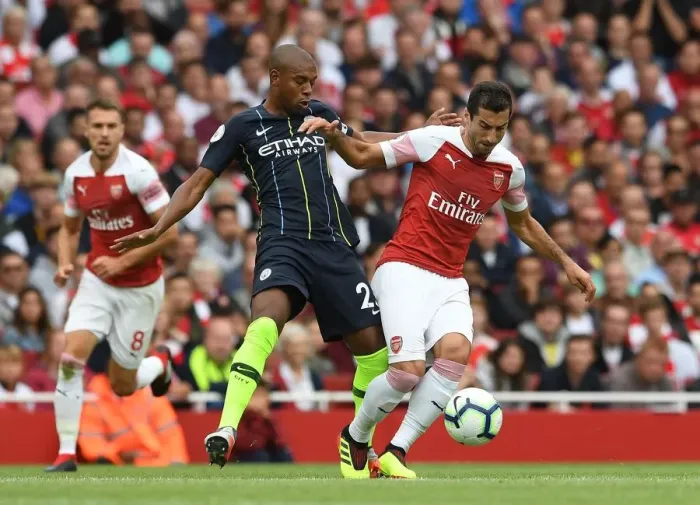 Framed Print : Clash of Midfield Masters: Mkhitaryan vs Fernandinho - Arsenal v Manchester City, Premier League 2018-19