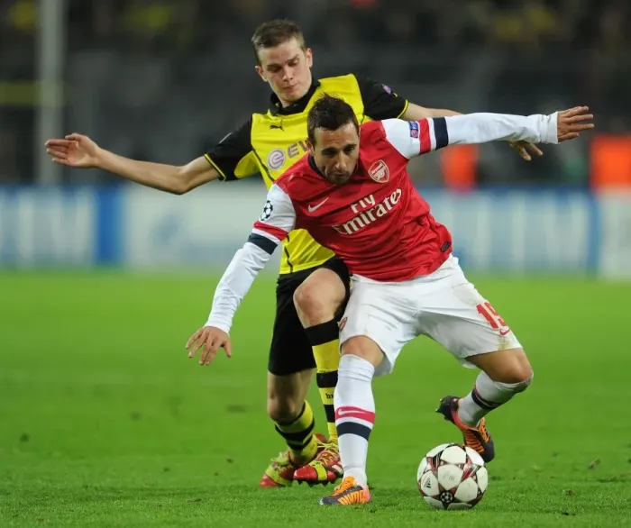 Framed Print : Clash of Midfield Masters: Santi Cazorla vs. Sven Bender (Borussia Dortmund vs. Arsenal, 2013-14 UEFA Champions League)