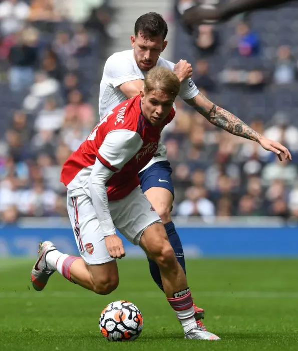 Framed Print : Clash of Midfield Talents: Smith Rowe vs. Hojbjerg - Tottenham vs. Arsenal London Derby