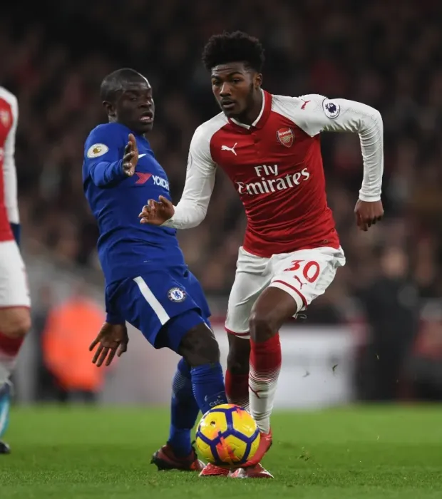 Framed Print : Clash of Midfield Titans: Ainsley Maitland-Niles vs. N'Golo Kante (Arsenal v Chelsea, 2017-18) Framed Print : Clash of Midfield Titans: Ainsley Maitland-Niles vs. N'Golo Kante (Arsenal v Chelsea, 2017-18)