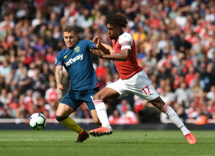 Framed Print : Clash of Midfield Titans: Iwobi vs. Wilshere - Arsenal vs. West Ham United, Premier League 2018-19