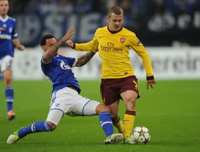 Framed Print : Clash of Midfield Titans: Jack Wilshere vs. Jermaine Jones, Schalke 04 vs. Arsenal FC, UEFA Champions League, 2012