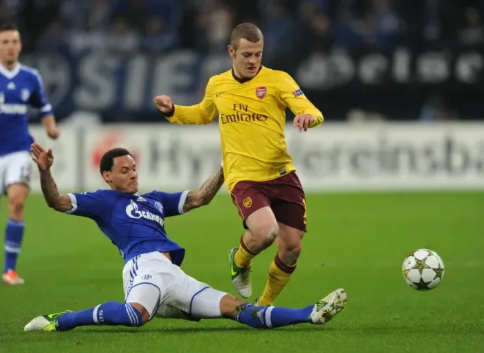 Framed Print : Clash of Midfield Titans: Jack Wilshere vs. Jermaine Jones, Schalke 04 vs. Arsenal FC, UEFA Champions League, 2012 Framed Print : Clash of Midfield Titans: Jack Wilshere vs. Jermaine Jones, Schalke 04 vs. Arsenal FC, UEFA Champions League, 2012