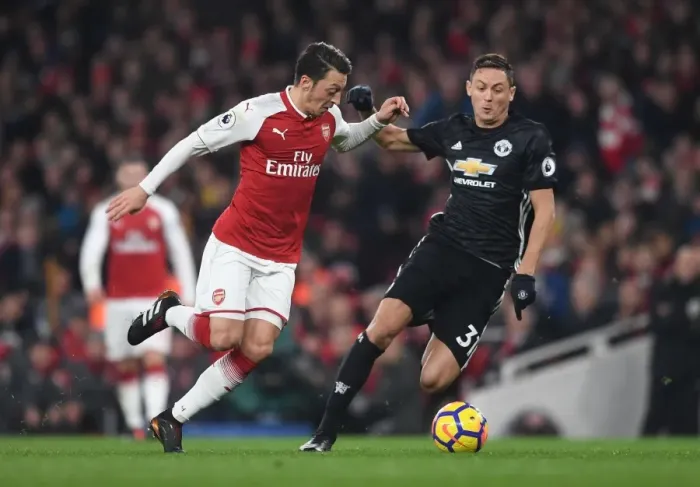 Framed Print : Clash of the Midfield Titans: Ozil vs. Matic (Arsenal vs. Manchester United, 2017-18)