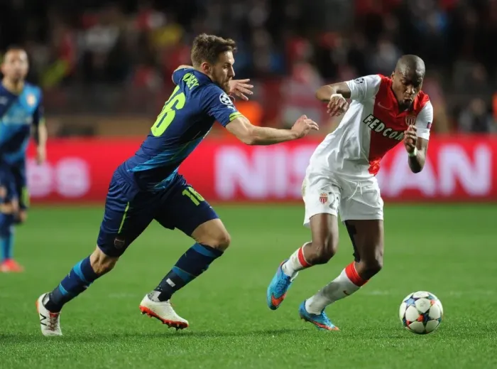 Framed Print : Clash of Midfield Titans: Ramsey vs. Kondogbia - Monaco vs. Arsenal, UEFA Champions League 2015