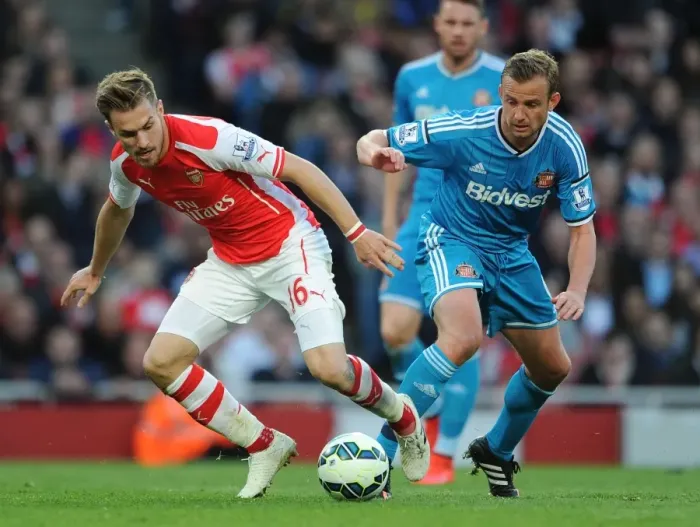 Framed Print : Clash of Midfield Titans: Ramsey vs. Cattermole (Arsenal vs. Sunderland, 2014-15)