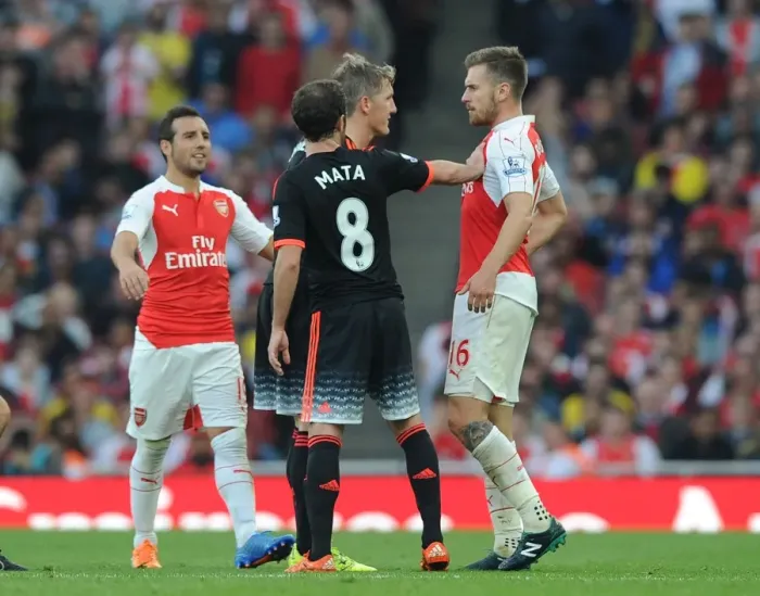 Framed Print : Clash of Midfield Titans: Ramsey vs. Schweinsteiger - Arsenal vs. Manchester United, Premier League 2015 / 16 Framed Print : Clash of Midfield Titans: Ramsey vs. Schweinsteiger - Arsenal vs. Manchester United, Premier League 2015 / 16