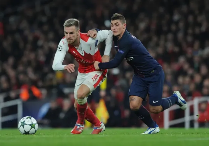 Framed Print : Clash of the Midfield Titans: Ramsey vs. Verratti - Arsenal vs. Paris Saint-Germain, 2016-17 Champions League Framed Print : Clash of the Midfield Titans: Ramsey vs. Verratti - Arsenal vs. Paris Saint-Germain, 2016-17 Champions League