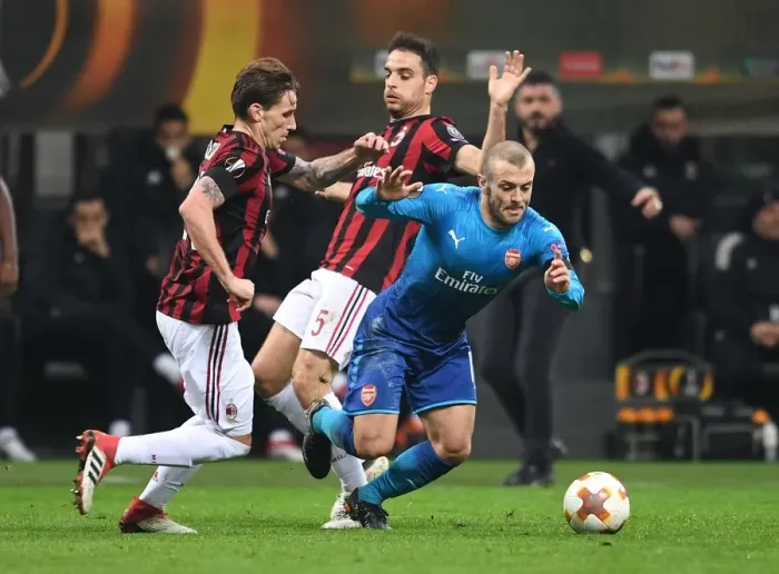 Framed Print : Clash of Midfield Titans: Ramsey vs. Biglia, Bonaventura - AC Milan vs. Arsenal, UEFA Europa League 2018