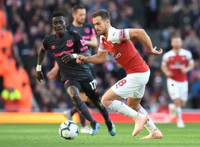 Framed Print : Clash of Midfield Titans: Ramsey vs. Gueye - Arsenal v Everton, Premier League 2018-19