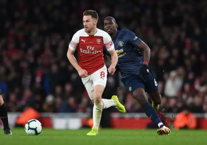 Framed Print : Clash of Midfield Titans: Ramsey vs. Pogba - Arsenal vs. Manchester United, Premier League
