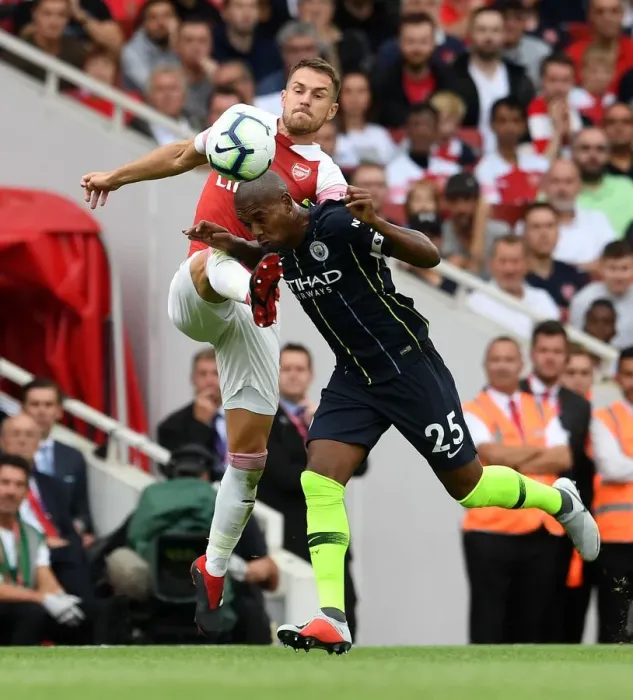 Framed Print : Clash of Midfield Titans: Ramsey vs Fernandinho - Arsenal v Manchester City, Premier League 2018-19