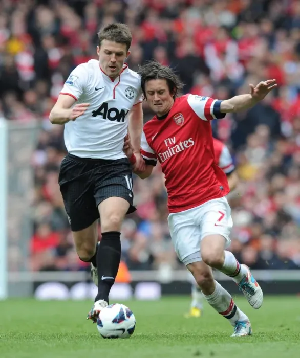 Framed Print : Clash of Midfield Titans: Rosicky vs. Carrick (Arsenal vs. Manchester United, 2012-13)