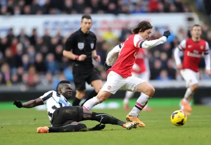 Framed Print : Clash of Midfield Titans: Rosicky vs. Tiote (Newcastle vs. Arsenal, 2013-14)