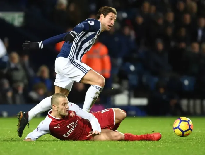 Framed Print : Clash of Midfield Titans: Wilshere vs. Krychowiak (Arsenal vs. West Bromwich Albion, 2017-18)