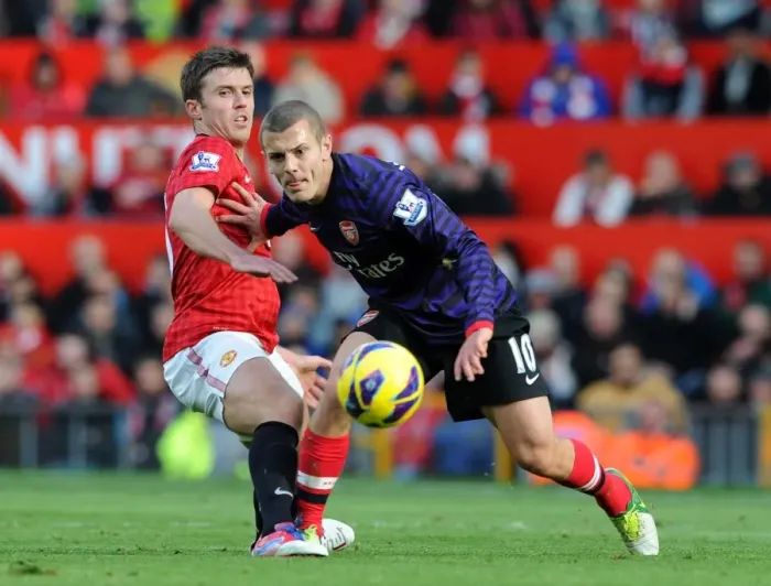 Framed Print : Clash of Midfield Titans: Wilshere vs Carrick (Manchester United vs Arsenal, 2012-13) Framed Print : Clash of Midfield Titans: Wilshere vs Carrick (Manchester United vs Arsenal, 2012-13)