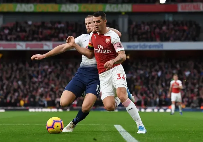 Framed Print : Clash of Midfield Titans: Xhaka vs. Dier - Arsenal vs. Tottenham, Premier League Framed Print : Clash of Midfield Titans: Xhaka vs. Dier - Arsenal vs. Tottenham, Premier League