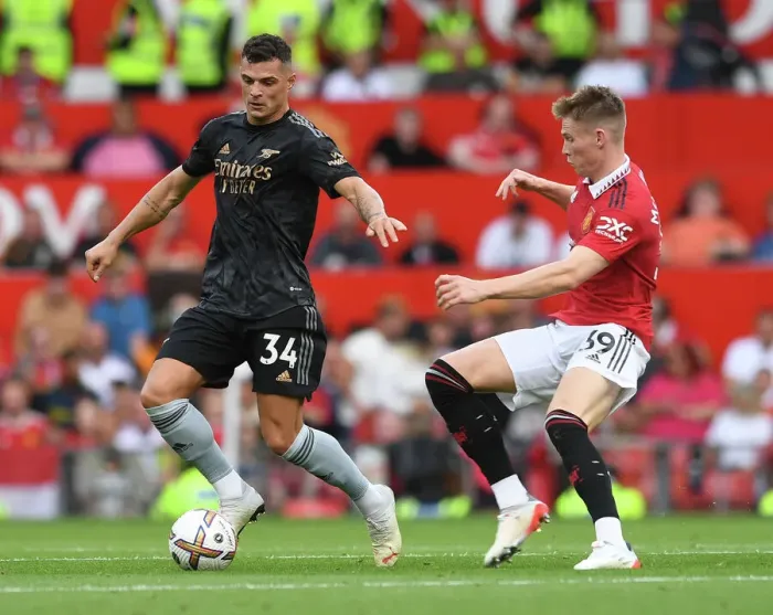 Framed Print : Clash of Midfield Titans: Xhaka vs. McTominay - Manchester United vs. Arsenal (2022-23) Framed Print : Clash of Midfield Titans: Xhaka vs. McTominay - Manchester United vs. Arsenal (2022-23)