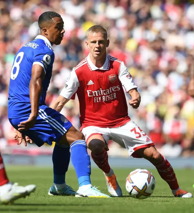 Framed Print : Clash of Midfield Titans: Zinchenko vs Tielemans - Arsenal vs Leicester City (2022-23) Framed Print : Clash of Midfield Titans: Zinchenko vs Tielemans - Arsenal vs Leicester City (2022-23)