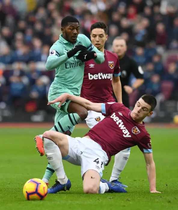 Framed Print : Clash of Midfielders: Ainsley Maitland-Niles vs. Declan Rice - West Ham United vs. Arsenal FC, Premier League Framed Print : Clash of Midfielders: Ainsley Maitland-Niles vs. Declan Rice - West Ham United vs. Arsenal FC, Premier League