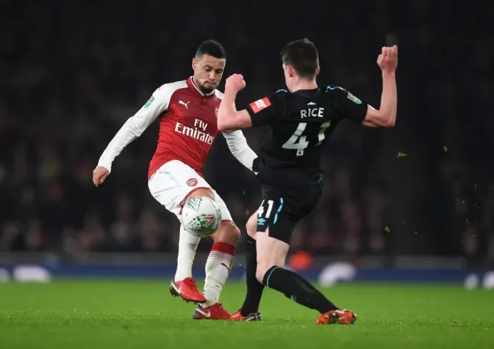 Framed Print : Clash of Midfielders: Coquelin vs. Rice in Carabao Cup Showdown Framed Print : Clash of Midfielders: Coquelin vs. Rice in Carabao Cup Showdown