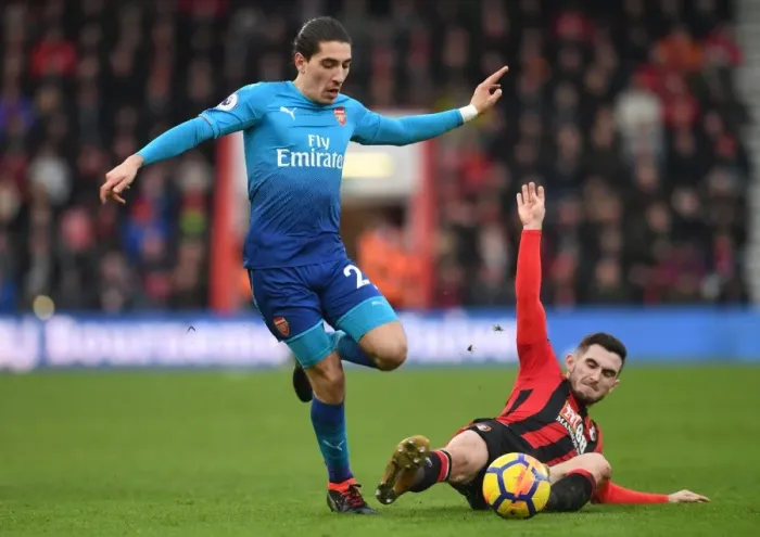 Framed Print : Clash of Midfielders: Hector Bellerin vs. Lewis Cook - AFC Bournemouth vs. Arsenal, Premier League