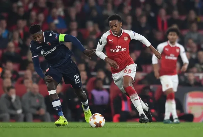 Framed Print : Clash of Midfielders: Joe Willock vs. Mitchell Donald - Arsenal's Europa League Battle Framed Print : Clash of Midfielders: Joe Willock vs. Mitchell Donald - Arsenal's Europa League Battle