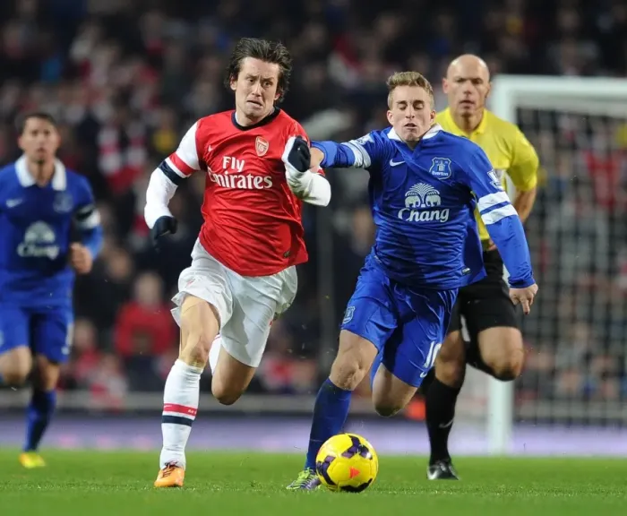 Framed Print : Clash of Midfielders: Rosicky vs. Delofeu in Arsenal vs. Everton Premier League Showdown Framed Print : Clash of Midfielders: Rosicky vs. Delofeu in Arsenal vs. Everton Premier League Showdown