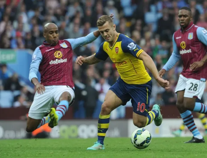 Framed Print : Clash of Midfielders: Wilshere vs. Delph in Aston Villa vs. Arsenal (2014-15)