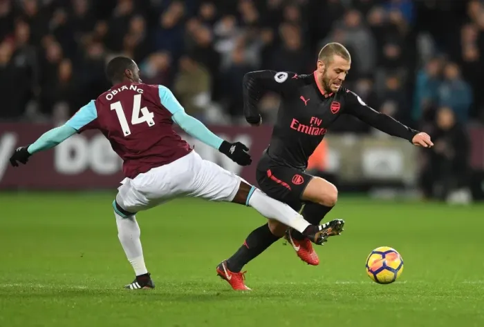 Framed Print : Clash of Midfielders: Wilshere vs. Obiang - West Ham United vs. Arsenal, Premier League 2017-18 Framed Print : Clash of Midfielders: Wilshere vs. Obiang - West Ham United vs. Arsenal, Premier League 2017-18