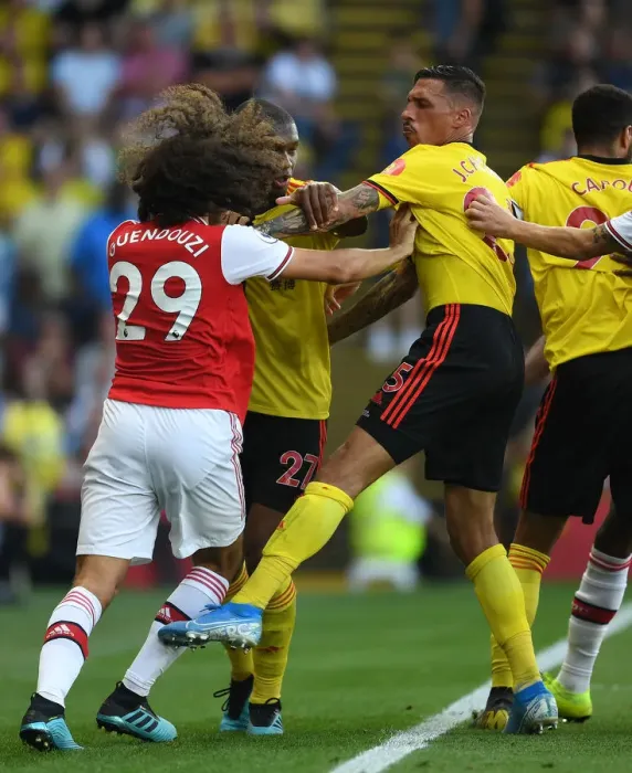 Framed Print : Clash ofStyles: Guendouzi vs. Holebas - Watford vs. Arsenal, Premier League 2019-20