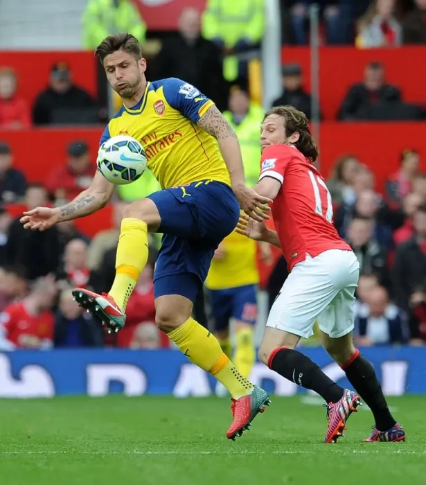 Framed Print : Clash at Old Trafford: Giroud vs Blind - Premier League Showdown, 2014-15