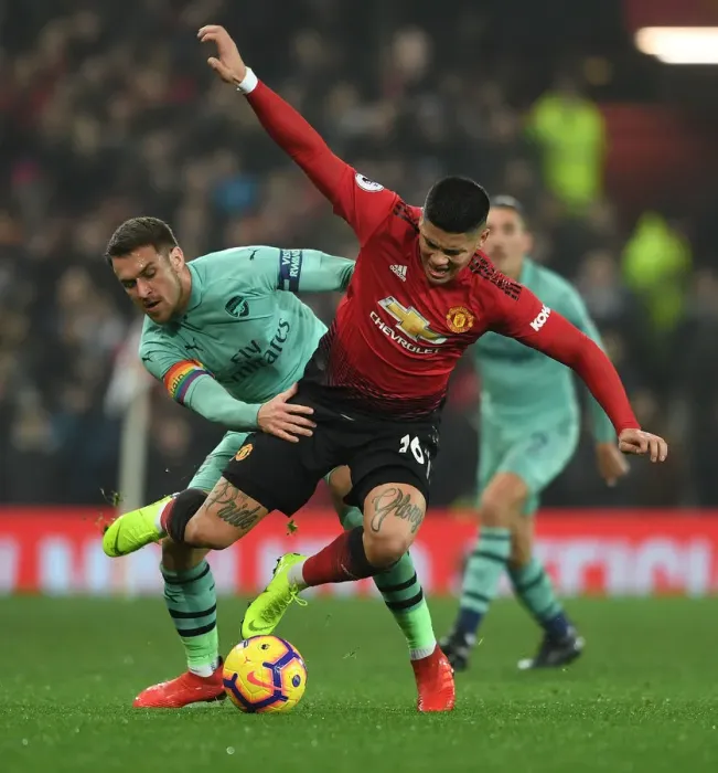 Framed Print : Clash at Old Trafford: Ramsey vs. Rojo - Manchester United vs. Arsenal FC, Premier League 2018-19