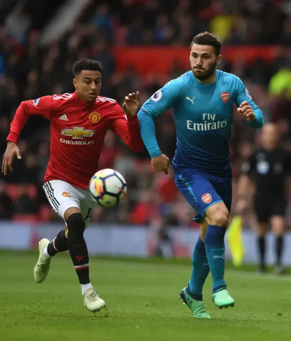 Framed Print : Clash at Old Trafford: Sead Kolasinac vs. Jesse Lingard - Manchester United vs. Arsenal, Premier League 2017-18 Framed Print : Clash at Old Trafford: Sead Kolasinac vs. Jesse Lingard - Manchester United vs. Arsenal, Premier League 2017-18
